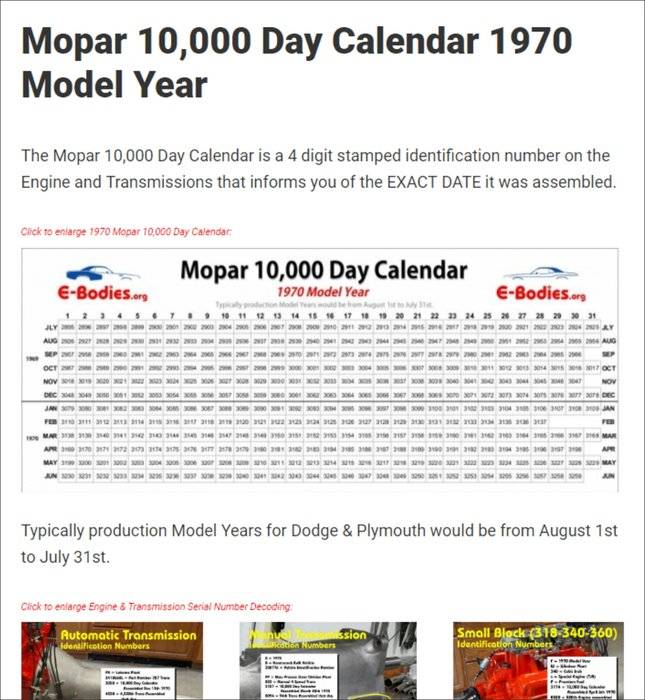 New Mopar Engine / Trans date decoder For E Bodies Only Mopar Forum