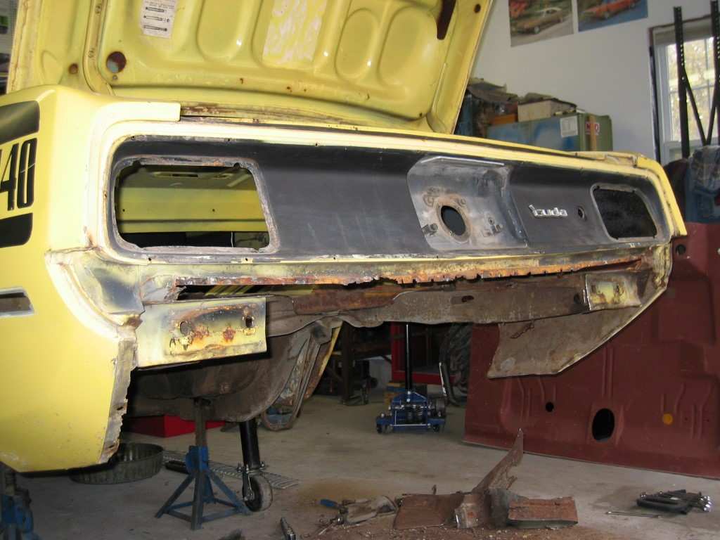 One piece Trunk floor Install - Rear Cross Member Removed Bottom View.jpg