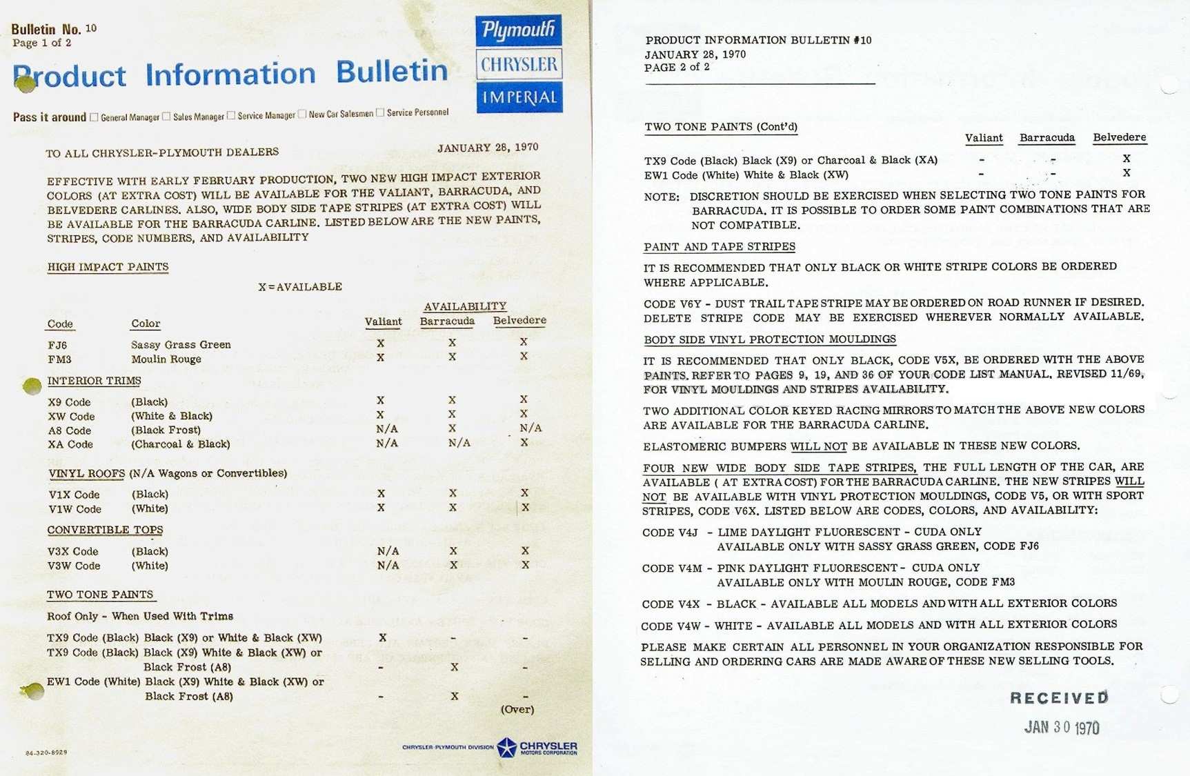 Product Information Bulletion 10 - Two New Colors for 1970.jpg